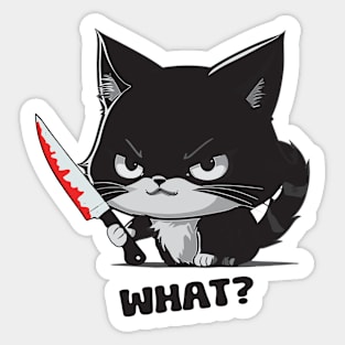 Murderous Black Cat With Knife - funny saying Sticker